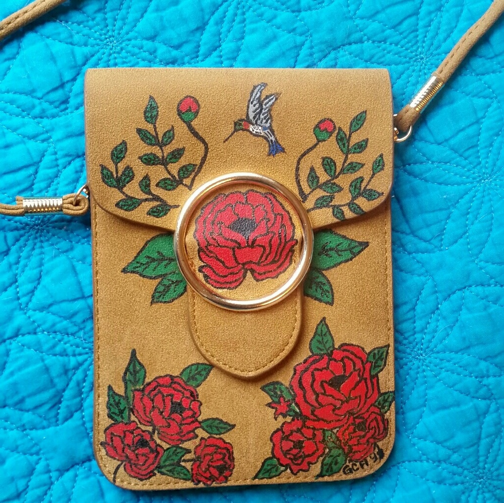 Beautiful custom hand painted mini crossbody purse